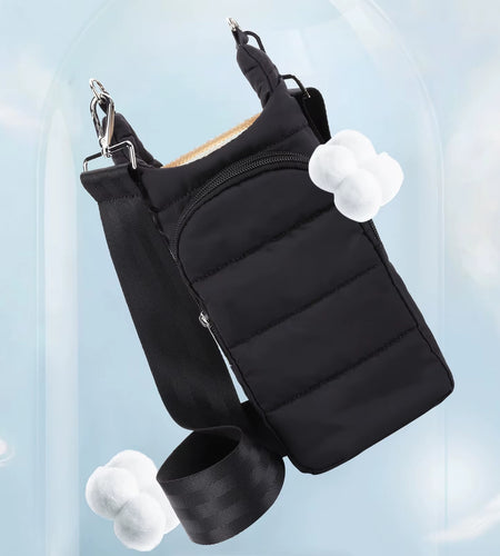 HydroCarry Puffer Tote – Adjustable Strap Water Bottle Carrier for Outdoor Travel & Daily Adventures