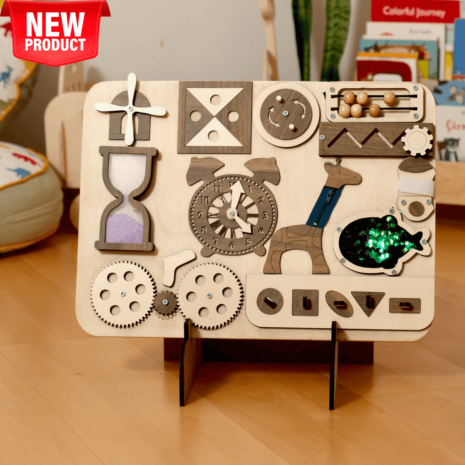 Wooden Busy Board for Toddlers-0