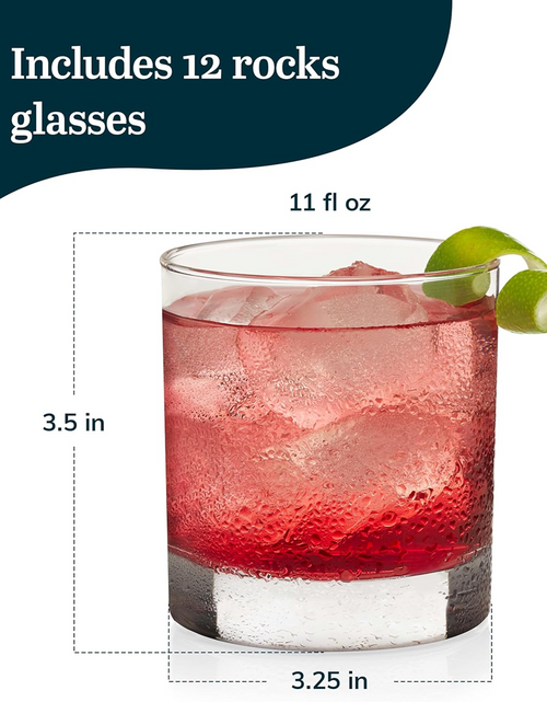 Load image into Gallery viewer, Libbey 917CD Heavy Base Rocks Glasses Set of 12, Rocks Whiskey Glasses Set with Simple Lines, Dishwasher Safe Cocktail Drinking Glasses, Ideal Rocks Glassware for Special Moments-2
