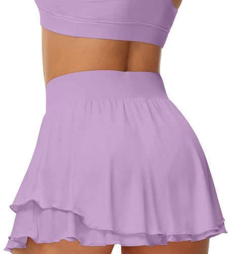 Women'S Athletic Tennis Skirts with Pockets 13In Ruffle Golf Running Workout Ice Silk Flowy Skorts with Sports Shorts